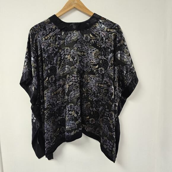 J Jill Kimono Ruana Size S-L Velvet Burnout Floral Open Front Boho Gypsy Paisley - Picture 3 of 9